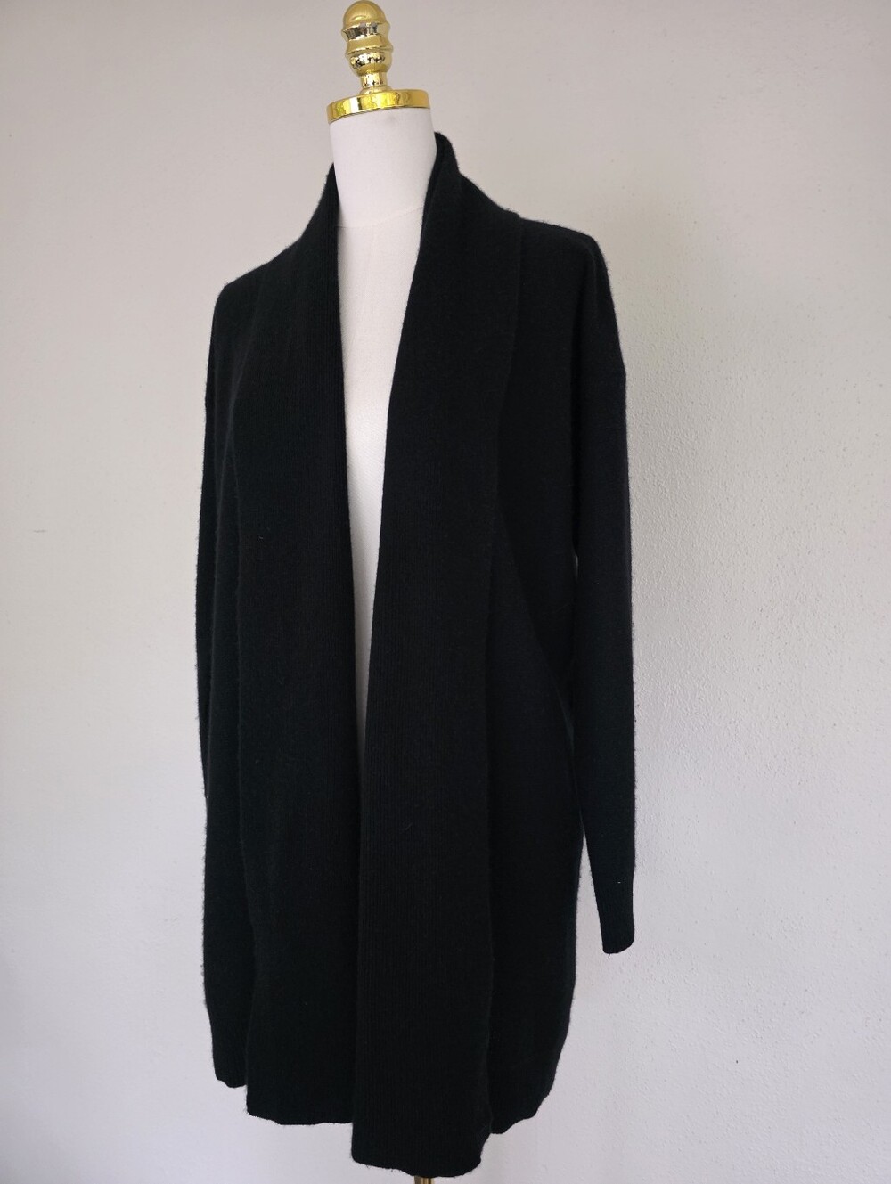 Lauren Ralph Lauren 100% Cashmere Black Open Front Long Cardigan Large - Picture 2 of 10